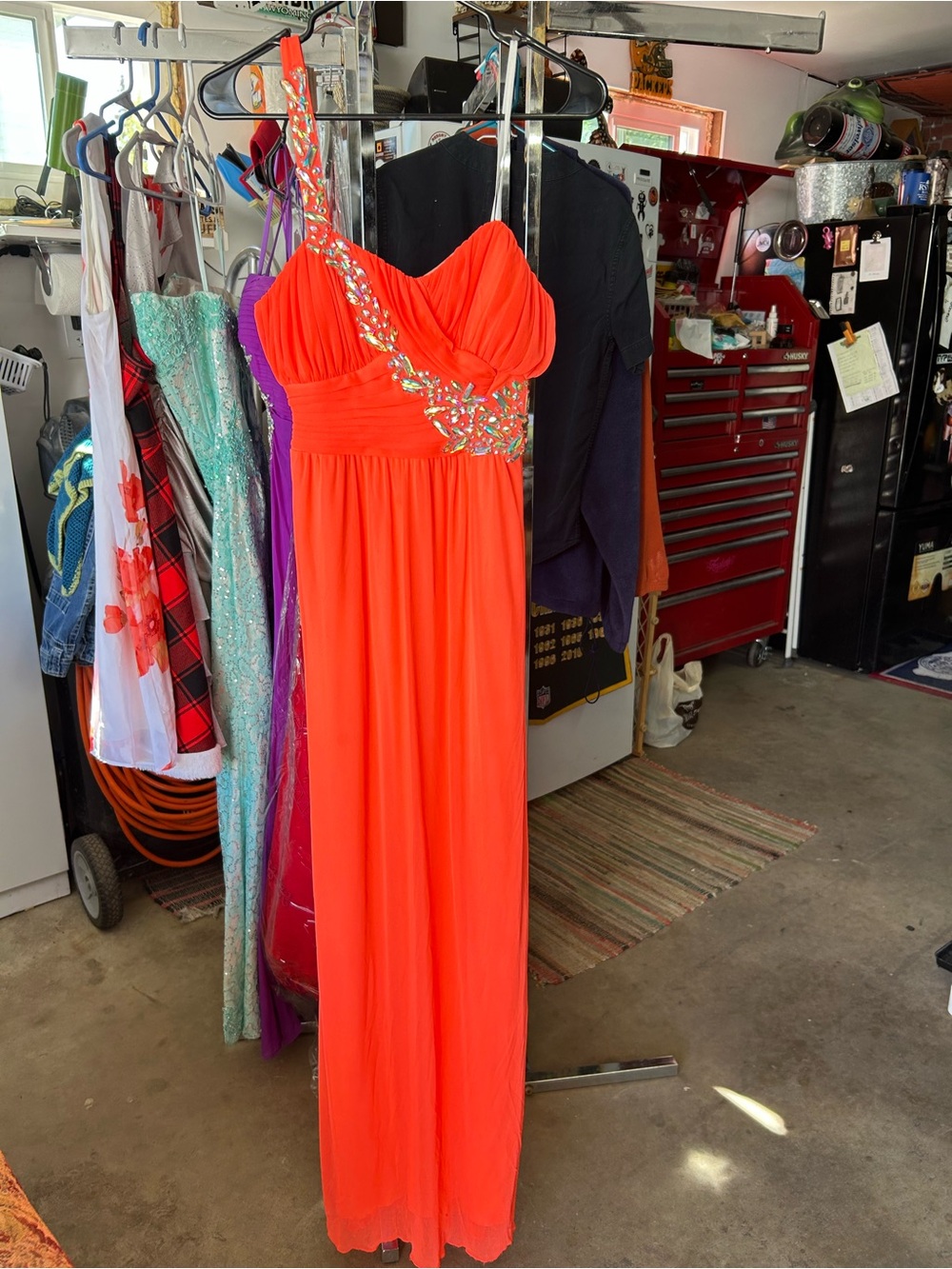 City Triangles Beaded One-Shoulder Gown Size 7 coral Orange